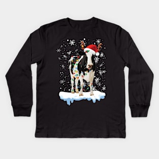 Mooey Christmas Heifers Santa Xmas Lights Cow Lovers Kids Long Sleeve T-Shirt